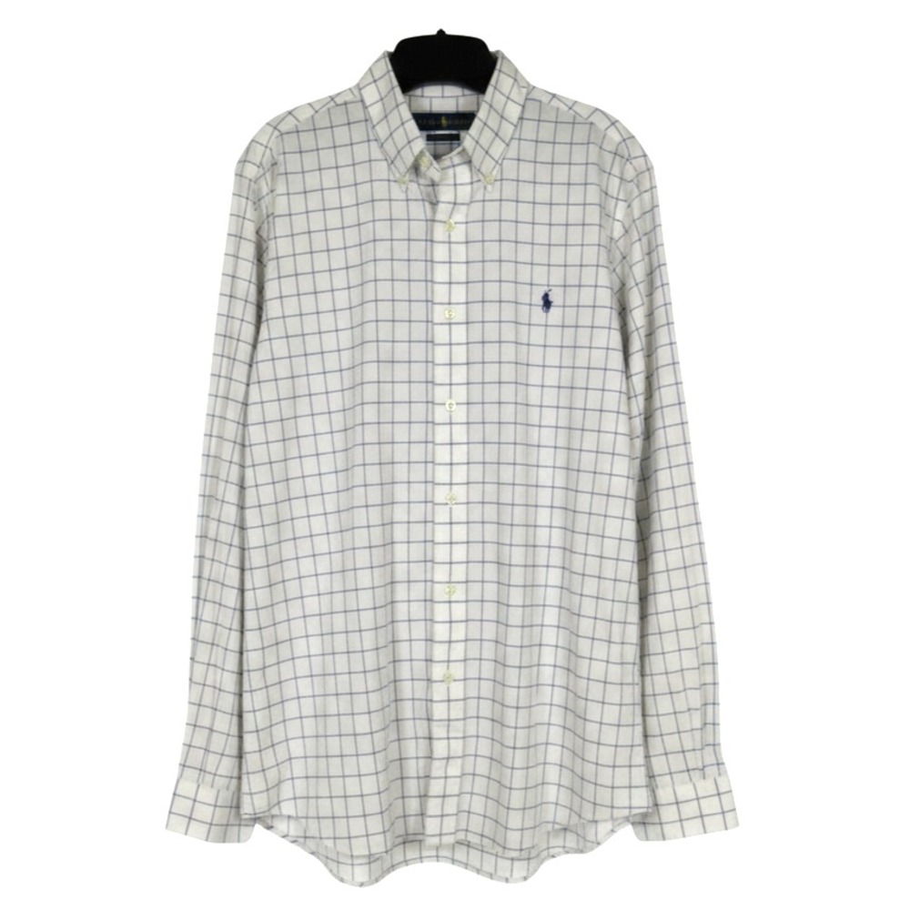 POLO RALPH LAUREN White/Blue Windowpane CLASSIC FIT Button-Up BLUE PONY Shirt L